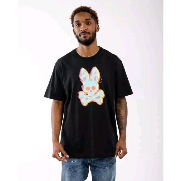 Psycho Bunny Men's Ethen Deco Bunny Pima Cotton Graphic Tee Shirt Size 9‎ Black - Picture 2 of 6